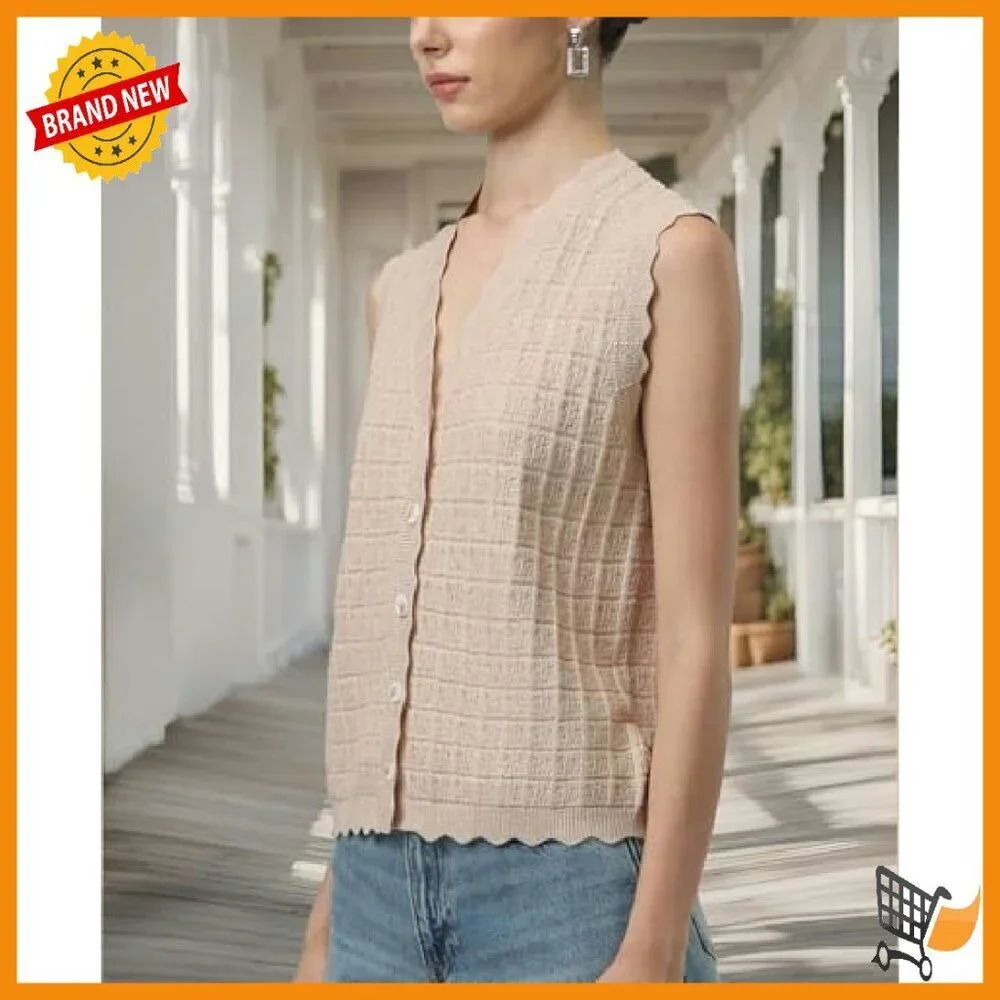 Waffle Knit V-Neck Sweater Vest Sleeveless Top Layering Staple